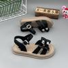 Sandálias de Strass Estilo Coreano Moda Meninas Princesa 2025 Chegada Nova de Verão Laço Crianças Pequenas/Médias Sapatos de Praia Sola Leve Sapatos Infantis