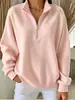 Moda feminina transfronteiriça europeia e americana de 2026: nova blusa de moletom com zíper, gola alta meia, malha waffle, corte solto, cor sólida