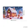 Tela de fondo navideño en stock, lista para enviar, con impresiones de alta definición de Papá Noel, muñecos de nieve y renos, perfecta para decoraciones navideñas