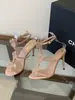 Sandálias RC de uma tira com flor de strass, mesmo estilo, para mulheres, verão, cor champanhe, salto fino, salto alto, estilo fada, para banquetes, tamanho 42