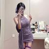 Novo Estilo Chinês Cyber Celebridade Pescoço Pendurado Ombro Vazado Renda Sexy Vestido Feminino Outono e Inverno Novo Ajuste Slim Emagrecedor Saia de Quadril