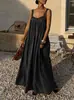Vestido de Mujer, Nuevo Estilo de Verano, Espalda Hueca, Vestido de Mujer Estilo Vacaciones, Elegante Vestido Largo de Tirantes Plisado Estilo Francés