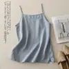 Leve Novo Estilo Algodão e Linho Bainha Dividida Camisola Artística Feminina Top Retrô Simples Sem Mangas para o Trabalho