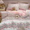 Lindo Juego de Cama de Cuatro Piezas de Gasa de Doble Capa de Algodón Acolchado para Hogar y Dormitorio, Adecuado para Todas las Estaciones