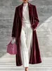 2026 Venta Caliente Transfronteriza Otoño/Invierno TikTok Abrigo Largo de Terciopelo para Mujer con Acabado de Alta Gama, Cuello Solapa, Chaqueta Larga de Terciopelo hasta la Rodilla