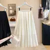 Saia de Organza de Verão Plus Size 2026, Saia Plissada de Renda, Estilo Elegante e Feminino, Rejuvenescedora, Emagrecedora, Cintura Elástica Meia Saia