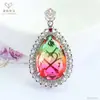 Collar Colgante de Gota de Agua de Vidrio Tricolor Ai Yu con Zafiro y Rubí de Imitación para Transmisión en Vivo Kuaishou Douyin S5101407