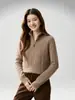 Suéter de cachemira grueso de punto trenzado con cuello alto y media cremallera estilo perezoso de siete hilos para mujer, jersey de punto, tejido cálido