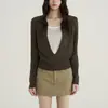 Suéter de punto de alta calidad para mujer para primavera y otoño con cuello camisero y diseño de dos piezas falso