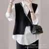 Chaleco de punto irregular de diseño de nicho estilo coreano con bolsillos, cárdigan corto exterior de cuello en V a la moda para mujer
