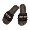 Zapatillas planas versátiles estilo tweed para mujer, para verano, para uso exterior, 2025, nueva moda, francesas, de una línea, con pedrería, zapatillas de playa