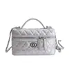 Bolsa Caja de Maquillaje Vintage, Bolsa Pequeña con Acabado Texturizado, Cadena Acolchada Estilo Chanel, Bolso de Hombro y Cruzado de Lujo Ligero para Mujer