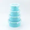Lancheira Redonda de Silicone para Micro-ondas Dobrável Caixa Fresca Portátil Caixa Bento de Plástico Conjunto de Tigelas Frescas para Empresa Atacado