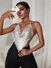 AYJ2026 Top metálico moderno de estilo europeo y americano para discoteca, con escote pronunciado en la espalda, tirantes de cadena y escote en V profundo Y636