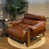 Sillón Individual Sofá Silla Jersey Sala de Estar Hogar Sofá de Cuero Antiguo Sofá Casual Perezoso Madera Maciza Sillón Vintage