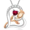 Colar de coração cruzado europeu e americano em prata de lei s925 com rosa, feminino, doze pedras de nascimento, pingente Amazon, corrente para clavícula