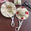 Sombrero de Sol de Verano para Gatos y Perros, Sombrero de Cereza y Piña para Mascotas, Perros Pequeños y Medianos, Decoración de Collar de Perlas de Oso de Peluche