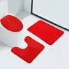 Conjunto de banheiro simples de cor sólida com três peças: tapete de vaso sanitário em fleece de coral, tapete de chão para banheiro de casa, conjunto de três peças para vaso sanitário