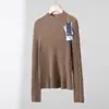 Top de capa base de punto sin costuras de lana 100% Merino finamente hilada con cuello alto para mujer, ajuste ceñido con diseño de espiga, nuevo suéter de otoño e invierno
