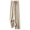 Pantalones de punto de lana para mujer, pierna ancha, engrosados para otoño e invierno, con caída fluida, blancos, de cintura alta, pierna recta, hasta el suelo, corte holgado y diseñados para usar como prenda exterior