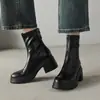 Botines Retro de Punta Redonda con Tacón Grueso para Mujer Otoño 2026, Nuevas Botas de Tacón Alto Elásticas de Moda para Adelgazar para Otoño e Invierno
