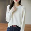 Suéter de Algodón Puro Cuello Redondo para Mujer 25 Otoño Invierno Nuevo Estilo Coreano Holgado Adelgazante Elegante Tejido de Hilo de Algodón Capa Base para Mujer Dropshipping
