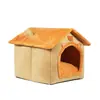 Casa de Gato de Pelúcia Grossa de Inverno, Ninho Quente para Animais de Estimação Interno com Orelhas de Urso 3D, Adequada para Gatos e Cachorros, Removível e Lavável