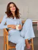 Moda Europea y Americana Jacquard Hueco Ropa de Estar Amazon Export Conjunto de Pijama con Pantalones Largos, Adecuado para Todas las Estaciones, Estilo Perezoso