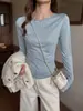 Camiseta de Mujer 2026 Nuevo Otoño Manga Larga Color Sólido Versátil Ajuste Delgado Hombro Normal Capa Interior Capa Base Top Blanco para Mujer