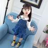 Vestido de mezclilla con peto y bolsillo para otoño para niñas, vestido de moda coreana para niños pequeños al por mayor