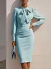 2025 Amazon Exportación Transfronteriza Moda Nueva Primavera y Otoño Vestido Elegante de Color Puro con Lazo en la Cintura Ropa para Mujer