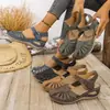 Sandalias de cuña de punta cerrada para talla grande en stock, moda europea y americana de verano, versátiles sandalias huecas de velcro para mujer 2026
