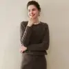 Suéter 100% cachemira pura para mujer, engrosado, cuello redondo, nueva camiseta básica de punto para otoño e invierno, suéter pullover suave y amigable con la piel