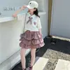 Conjunto de Uniforme Escolar Estilo Coreano para Meninas com Bordado de Cachorrinho, Conjunto de Duas Peças com Top de Manga Curta Xadrez de Verão e Saia em Camadas para Crianças Maiores