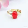 Anillo de Ágata Verde Natural Guan Yu Anillo de Cristal Calcedonia Jade Hielo Joyería Beneficios Transmisión en Vivo Venta al por Mayor S4061405