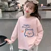Camiseta de Algodão Puro para Crianças Primavera e Outono, Top Estiloso e Macio Estampado para Meninas, Camiseta Básica de Manga Longa para Meninos, Roupa Infantil