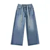 Jeans skinny cintura alta, jeans de sarja com caimento, estilo retro americano com cordão, jeans versátil