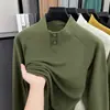 Direto do fabricante: Camiseta masculina de manga longa Outono/Inverno, gola alta, base forrada de fleece, novo estilo versátil para homens jovens e de meia-idade
