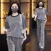 Moda Verão Estilo Casual de Alta Qualidade Conjunto Camiseta Manga Curta Solta + Calça Longa de Perna Larga com Bolsos Conjunto de Duas Peças Feminino