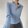 Chamarra de Yoga para Mujer Cardigan con Cremallera Moldeadora Adelgazante Manga Larga Agujeros para Pulgar Exterior Correr Ciclismo Levantamiento de Pesas Aeróbicos Versátil