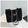 Primavera e Verão Bolsa de Lona Feminina 2024 Novo Estilo Fresco Pearl Chain Grande Capacidade Shoulder Bag Casual Tote Bag