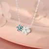 Colar Flor Dupla em Prata Pura S999, Fresco e Exquisito, Alto Padrão, Tridimensional, Delicado, Estilo Floresta, Corrente Delicada para Clavícula, Dropshipping Disponível