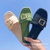 Chinelos Planos Femininos de Verão para Usar Fora Quadrados com Fivela Estilo Coreano Fashionáveis Estilo Chanel Praia Estudante Casuais Slide Chinelos Slide