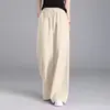 Pantalones casuales holgados de algodón y lino de cintura alta para mujer de 100 kg con cordón y cintura elástica, delgados de verano, nuevo estilo 2026, pantalones largos