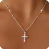 Colar Cruz de Zircônia Transfronteiriço Cobre Moda Flor Rosa Estilo Europeu e Americano Corrente de Clavícula Joia Feminina