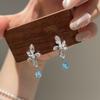 Aretes Retro Franceses Magnolia Aguamarina Gota de Agua Temperamento Elegante Diamante Alto Valor Combinación Total Aretes Antiguos