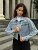 Chaqueta de Mezclilla Personalizada para Mujer Fábrica de Origen Chaqueta de Mezclilla para Mujer Fábrica de Personalización en Lotes Pequeños ODM con Dibujos y Muestras