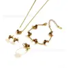 Conjunto de Pulseira, Colar e Brincos de Aço Titânio Popular Transfronteiriço 13mm Trevo de Cinco Folhas, Joias de Trevo de Quatro Folhas 18K Atacado