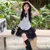 Conjunto Novo de Uniforme JK Japonês de Verão para Mulheres, Blusa Top Acinturada Emagrecedora com Mangas Bufantes com Saia de Bolo Bufante de Cintura Alta