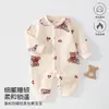 Macacão de pelúcia Classe A para bebê com estampa de urso, macacão com zíper completo para recém-nascidos, traje quente de outono e inverno para bebê engatinhar